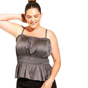 NEW Torrid Plus Size Peplum Satin Square Neck Crop Cami In Dark Silver.